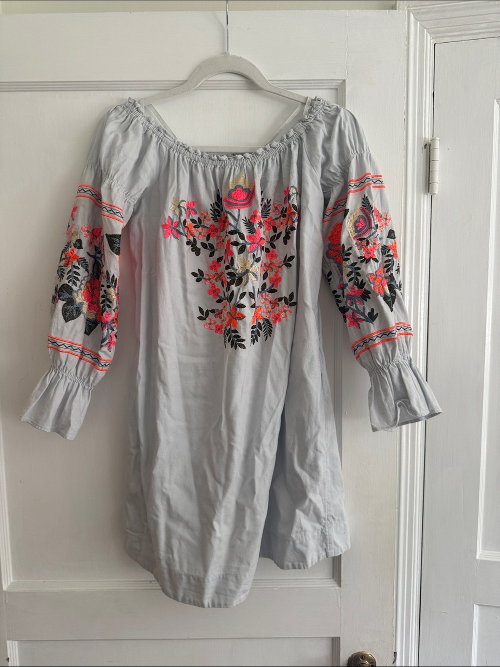 Free People Light Blue Long-Sleeve Off the Shoulder Dress
